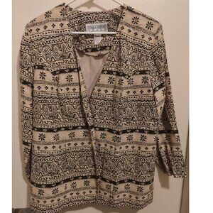Jessica Howard Woman Beige & Black Print Jacket Blazer Size 16